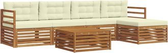 vidaXL Conjunto De Sof&aacute;s De Exterior 6 Uds. Natural Y Crema Vidaxl