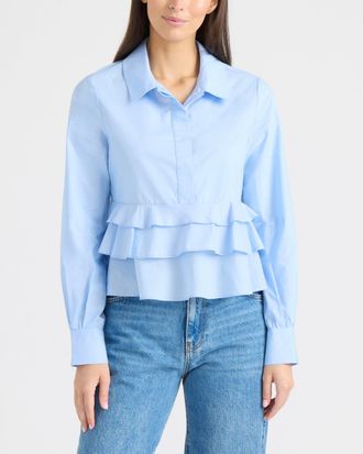 Ellen Tracy Womens Shirt with Ruffle Detail