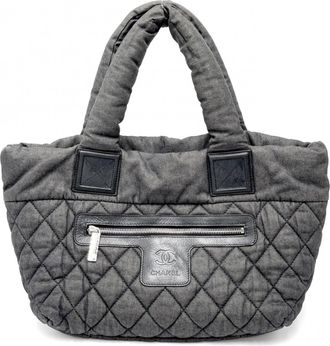 Chanel Bordeaux Gray Canvas Nylon Handbag Tote Bag (Pre-Owned)