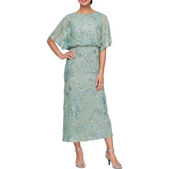 S.L. Fashions Sequin Blouson Bodice Gown in Sage at Nordstrom, Size 12P