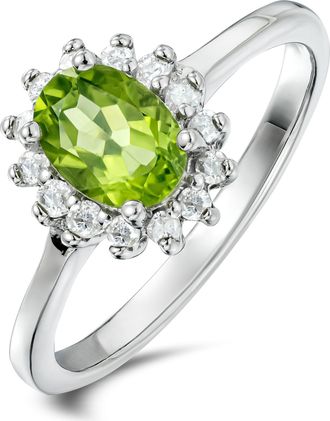 The Diamond Store Peridot 7 x 5mm And Diamond 925 Sterling Silver Ring