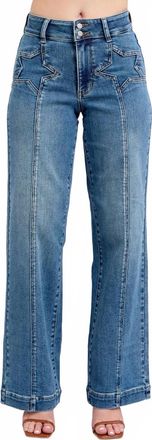 Judy Blue Womens High Waist Star Front Seam Detail Wide Leg Jeans In Blue
