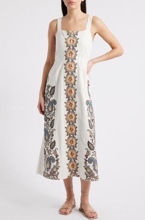Cleobella Jolene Placement Print Cotton & Linen Midi Sundress in Veneto Paisley Print at Nordstrom Rack, Size Medium