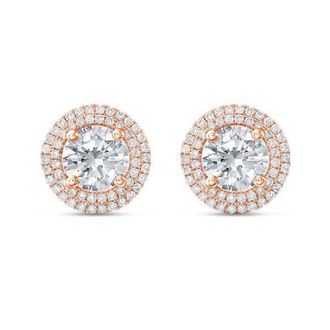 Diana M. Jewels 14kt rose gold lab grown round diamond halo earrings weighing 3.00 cts tw