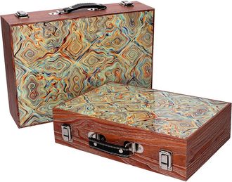 Vacchetti Caja Maleta De Madera Verde 1-2 Con Borde Marr&oacute;n Cm34x9,3h24