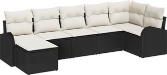 vidaXL Garden Sofa Set 7 pcs Black Poly rattan Vidaxl