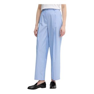 Karl Lagerfeld Broeken, Dames, Blauw, L, Katoen, Gestreepte Pantalons met Plooien