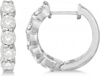 Allurez Hinged Hoop Diamond Huggie Style Earrings 14k White Gold (1.51ct)