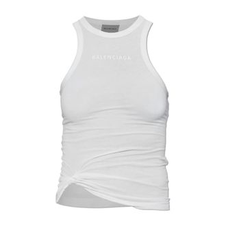 Balenciaga Logo Tank Top - Dames - Tops - Wit - Maat: 2XS Katoen