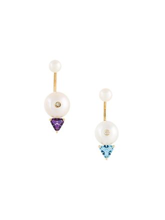Delfina Delettrez 18kt gold Trillion diamond, pearl and topaz earrings - Bianco