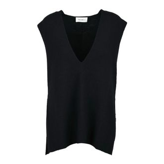 Meimeij V-neck Knitwear, female, Blue, Size: XS Wool Gilet Vest