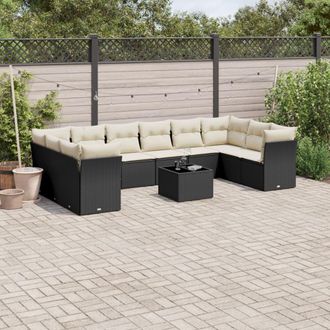vidaXL Set De Sof&aacute;s De Jard&iacute;n 11 Pzas Y Cojines Rat&aacute;n Sint&eacute;tico Negro Vidaxl