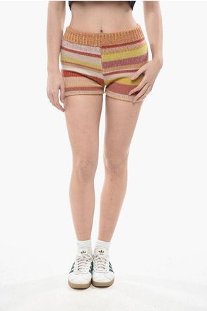 The Elder Statesman Striped Cashmere Shorts with Elastic Waist size M