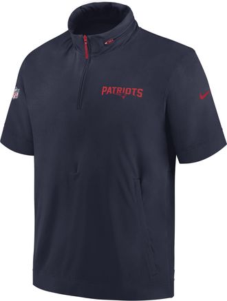 Nike New England Patriots Sideline Coach Nike Mens NFL 1/2-Zip Short-Sleeve Hooded Jacket in Blue | 02EP069K8K-3EW
