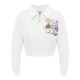 Kenzo Sweat - Dames - Vesten met rits - Wit - XS - Katoen - Hoodies & sweatvesten
