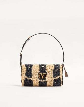 Valentino Garavani Valentino Garavani DeVain Small Shoulder Bag In Raffia With Wave Pattern Wo