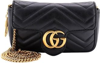 Gucci Black Matelasse Leather Gg Marmont Flap Bag Super Mini (Authentic Pre- Loved)