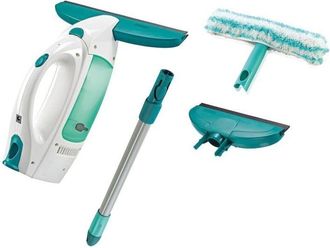 Leifheit Dry & Clean Set Lavavetri Elettrico con Manico per Lavaggio a 360&deg;, Tergivetro Professionale con Bocchetta e Lavavetri, Tira Acqua da Doccia