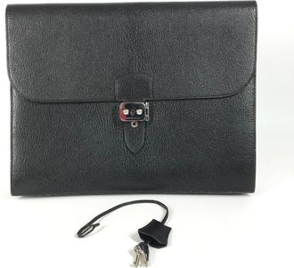 Herm&egrave;s Black Leather Clutch Bag Pouch (Pre-Owned)