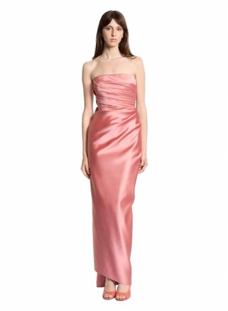 Elie Saab Duchesse Strapless Column Maxi Dress In Garden Lily