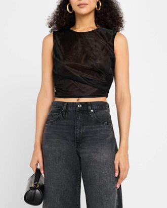 Frame Denim Mesh Twist Tank Top In Black
