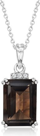 Ross-Simons Smoky Quartz Pendant Necklace With White Zircons in Sterling Silver