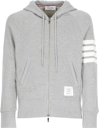 Thom Browne 4-Bar Zip Hoodie - Heren - Vesten met rits - Grijs - S - Katoen - Hoodies & sweatvesten