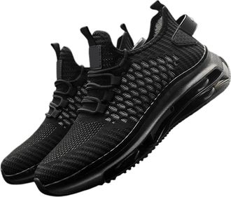 Generic Mens Athletic Knit Sneakers Lightweight Breathable Design with Thick Sole for Outdoor Casual Walking and Running Comfort Shoes (Black, 7.5)