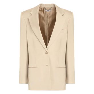 Stella McCartney Jassen, Dames, Beige, S, Leer, Enkelrijige jas met twee knopen