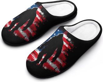 Generic Bigfoot U.S. Flag Funny Mens Cotton Slippers Soft Non-Slip Rubber Sole House Slipper Indoor Outdoor