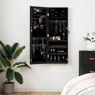 Berkfield Home Mirror Jewellery Cabinet Wall Mounted Black 37.5x10x106 cm