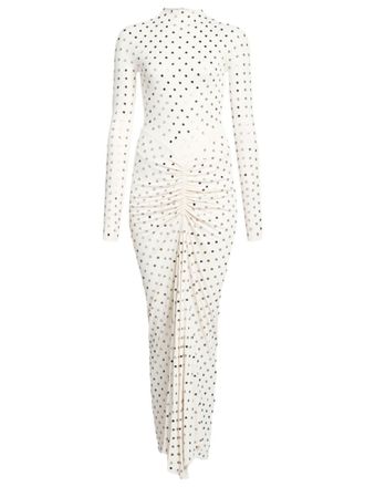 Alaia White Gathered Crystal-embellished Jersey Midi Dress