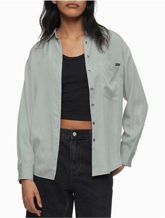 Calvin Klein Womens Boyfriend Fit Button-Down Shirt - Green - XL