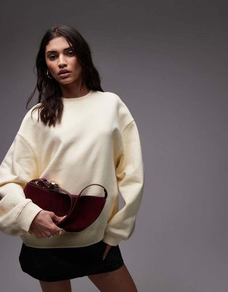 Topshop oversized seamed sweatshirt in buttermilk yellow-Neutral