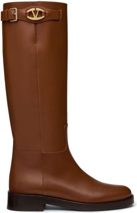 Valentino Garavani 30mm VLogo The Bold Edition boots - women - Calf Leather/Calf Leather/Goat Skin/Metal/Rubber - 41 - Brown