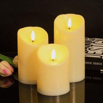 OEM Velas, 3 Unidades, Vela Exterior Impermeable Con Luz Led, Inal&aacute;mbrica Y Segura, 7,510-12,5-15 Cm, Vela Led Intermitente, Pl&aacute;stico (sin Pilas)