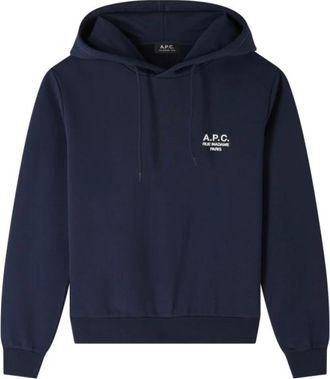 A.P.C. Navy Hoodie Rue Madame Paris Embroidered - Dames - Hoodies - Blauw - S - Katoen - Hoodies & sweatvesten