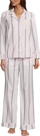 Lands End Cotton Poplin 2 Piece Pajama Set - Long Sleeve Top and Pants in Sea Salt Pink/coffee Stripe at Nordstrom, Size X-Large