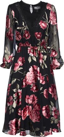 Nissa Midi-jurk met bloemenkant - Zwart