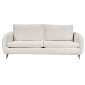Miliboo Sof&aacute; Cama Convertible 3-4 Plazas En Tejido Efecto Terciopelo Beige Con Colch&oacute;n De 10 Cm Leandre