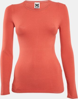 M Missoni Coral Pink Knit Long Sleeve Top