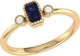 LuvMyJewelry La Vie Emerald Cut Sapphire & Diamond Ring - 0.04ct. in 14K Yellow Gold at Nordstrom Rack, Size 7.5