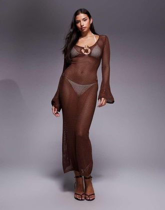 South Beach Vestito da mare lungo alluncinetto marrone