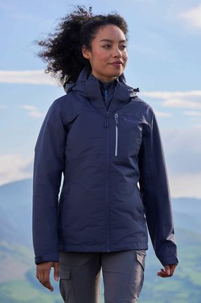 Mountain Warehouse Rainforest Womens Jacket with Pockets Waterproof Rain Coat Blue Polyamide - Size 16 UK