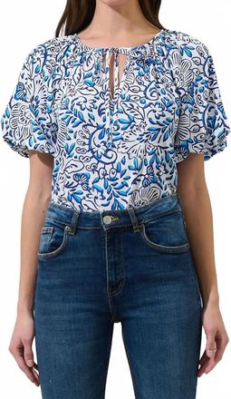 Sugarlips Shaun Puff Sleeve Blouse In White-Blue