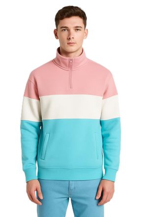 Generic Mens Premium Quarter Zip Sweatshirt - Long Sleeve Pullover Cotton Blend Jumper Sizes S-3XL (UK, Alpha, XXL, Regular, Regular, Light Pink/White/Sky Blu