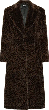 Rotate Leopard Print Synthetic Fur Long Coat with Plush Texture