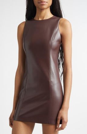 Alice & Olivia Faux Leather Sheath Minidress in Dark Chocolate at Nordstrom, Size 12
