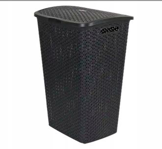 OEM Cesto De Ropa De Rat&aacute;n Para Ba&ntilde;o Con Tapa, 70 L, Grande, Negro