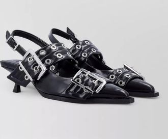 Ganni buckle slingback sandals kitten heel toe